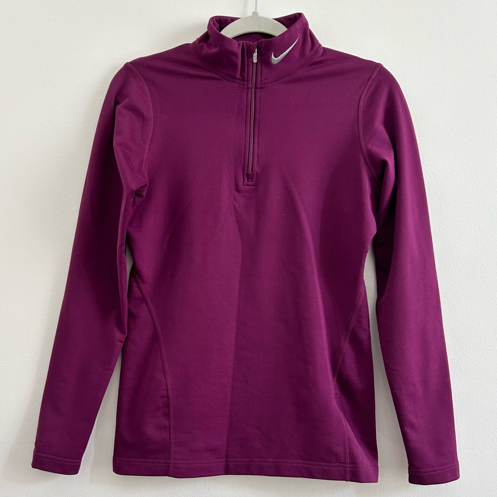 Nike Fit Womens Hyper Warm Pullover 1/3 Zip in Purple size Medium Fleece Lined